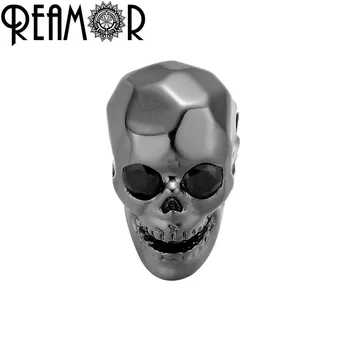 

REAMOR Punk Style Metal Copper Charm Beads Micro Inlays Black Zircon Eye Skull Bead For DIY Men Elastic Bracelets Jewelry Making