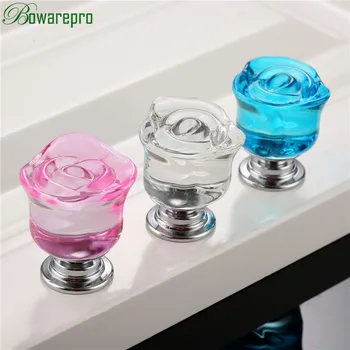 bowarepro 30mm Crystal Rose Glass Clear Cabinet Knob Drawer Pull Handle Kitchen Door Wardrobe Hardware Knobs Handles 1PC New Hot