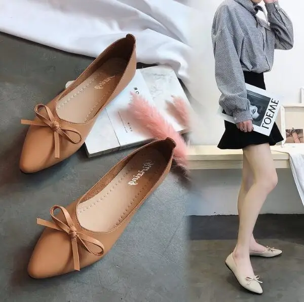 

New 2019 spring and autumn fashion pointed single shoes female shallow mouth bow flat shoes small white shoes student shoes