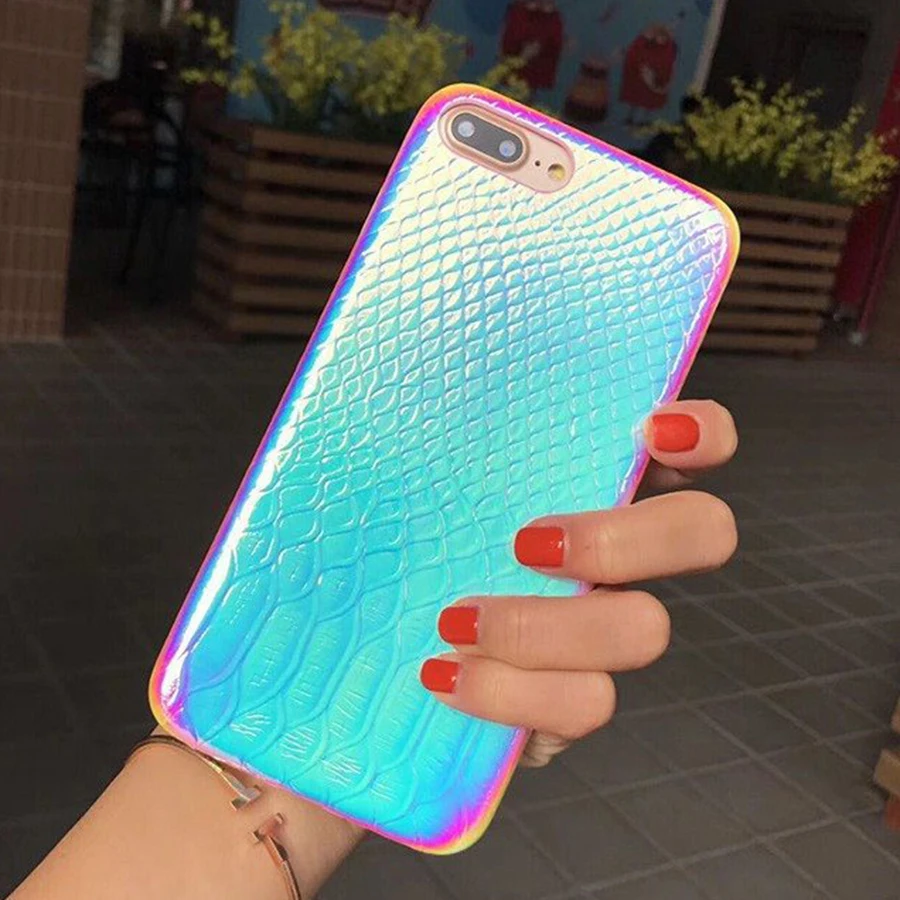 Чехол для телефона с лазерным градиентом и крокодиловой текстурой iPhone 11 Pro Max XR X XS