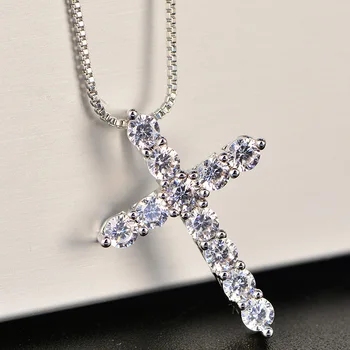 5A Zirconia Cross Crystal Pendants Silver-Plate Box Chain Necklace Female Choker Necklaces Fashion Jewelry Gifts For Women Girls