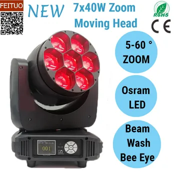 

Free Shipping 2pcs/lot Zoom 7x40w Bee Eye Moving Head Light RGBW 4IN1 Beam Wash 2in1 Powercon Disco DJ Lights Moving Head Beam