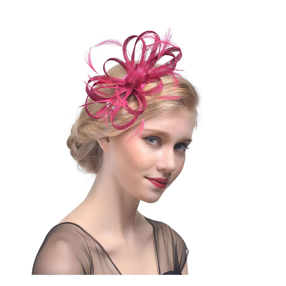 Брендовые модные цветочные аксессуары для волос женская элегантная Фата перо шляпа Свадебная вечеринка Свадебная заколка для волос федоры для дам котелок
