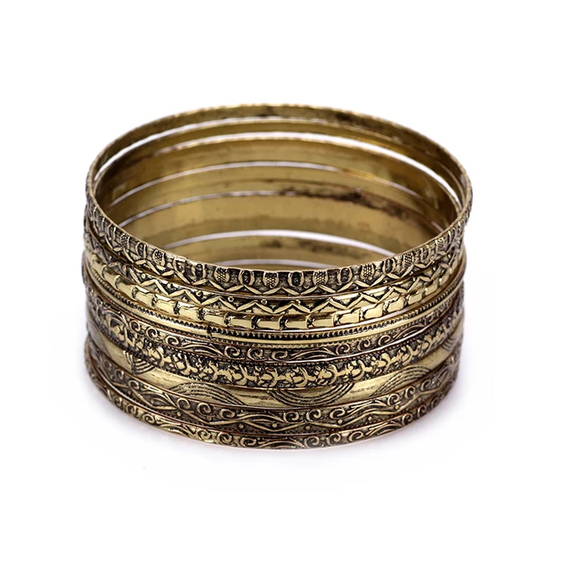 11 Piece Set Vintage Indian Bangles Sets Gold Silver Metal Bangle 11 Piece Set Vintage Indian Bangles Sets Gold Silver Metal Bangle Women Untique