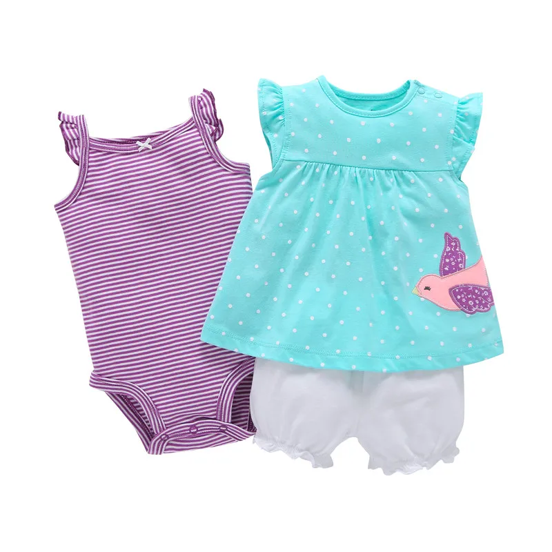 Sleeveless Tops+O-Neck Bodysuit+Shorts Dot For Baby Girl Outfit Summer 2021 Newborn Clothes Set Infant Clothing Suit Pink Cotton Baby Clothing Set Baby Clothing Set