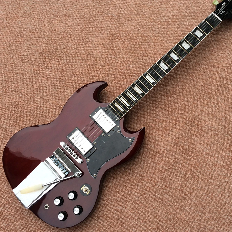 

New high quality custom handmade electric guitar, RED electric guitar with 2 pickups Chrome tremolo system, free shipping