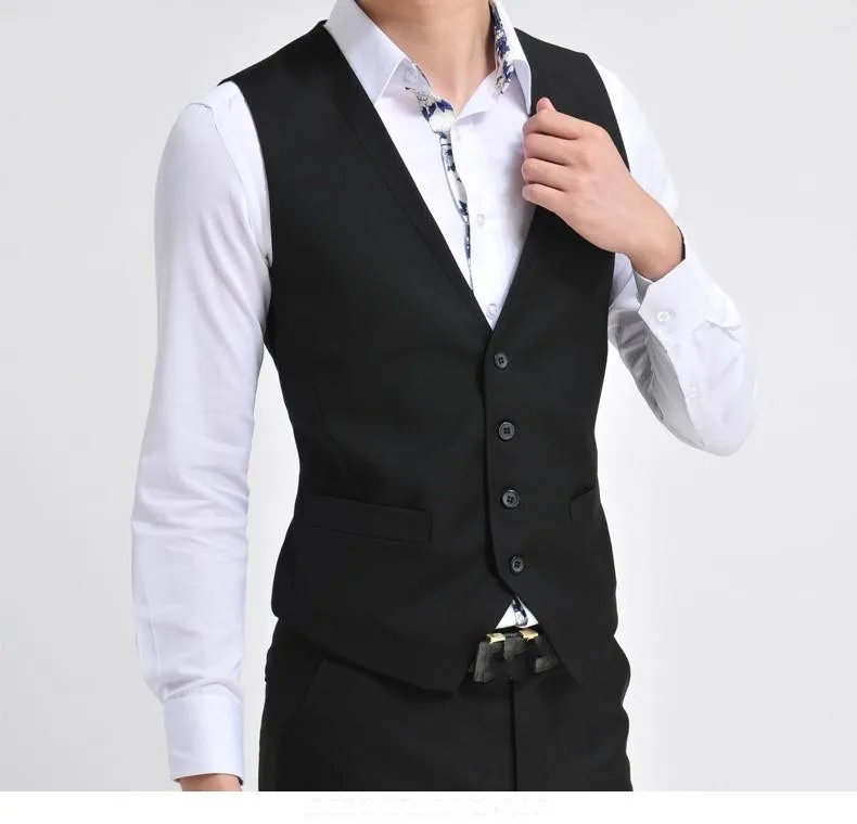 Hot Sale Black Groom Vests Groomsmen/Best Man Vest Custom Made Size and Color Four Buttons Wedding/Prom/Dinner Waistcoat