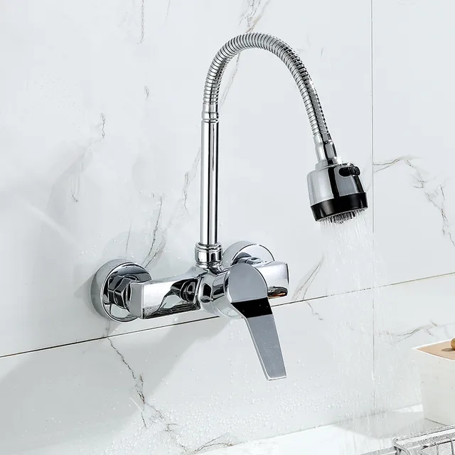wall mounted kitchen faucet wall kitchen mixers kitchen sink tap 360 degree swivel flexible hose double holes - Wall Mounted Kitchen Faucet wall mounted kitchen faucet wall kitchen mixers kitchen sink tap 360 degree swivel flexible hose double holes - Wall Mounted Kitchen Faucet