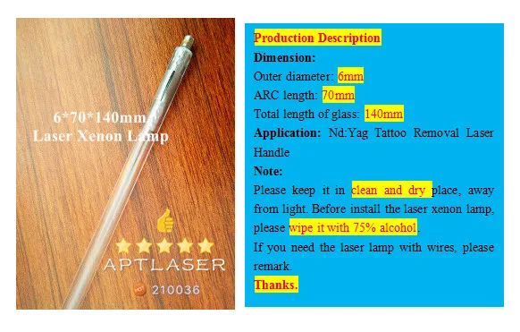 

2 units competitive ND YAG laser xenon lamp 6*70*140mm for tattoo removal handle