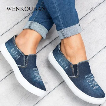 

Flat Shoes Women Summer Canvas Loafers Casual Denim Shoes Female Creepers Slip On Mocassin Femme Plus Size Zapatos Mujer 2020