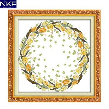 

NKF Lily Garland Pattern Chinese Cross Stitch Counted Cross Stitch Kits for Embroidery Cross Crafts Hobby Cross Stitch Sets