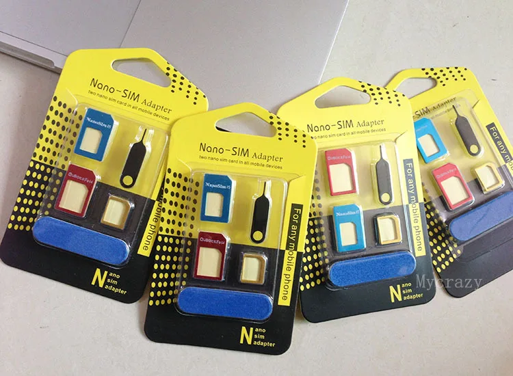 10 компл./лот Металл Nano sim адаптер micro Стандарта 5 в 1 для iphone 5g 4S 4 г Бесплатная