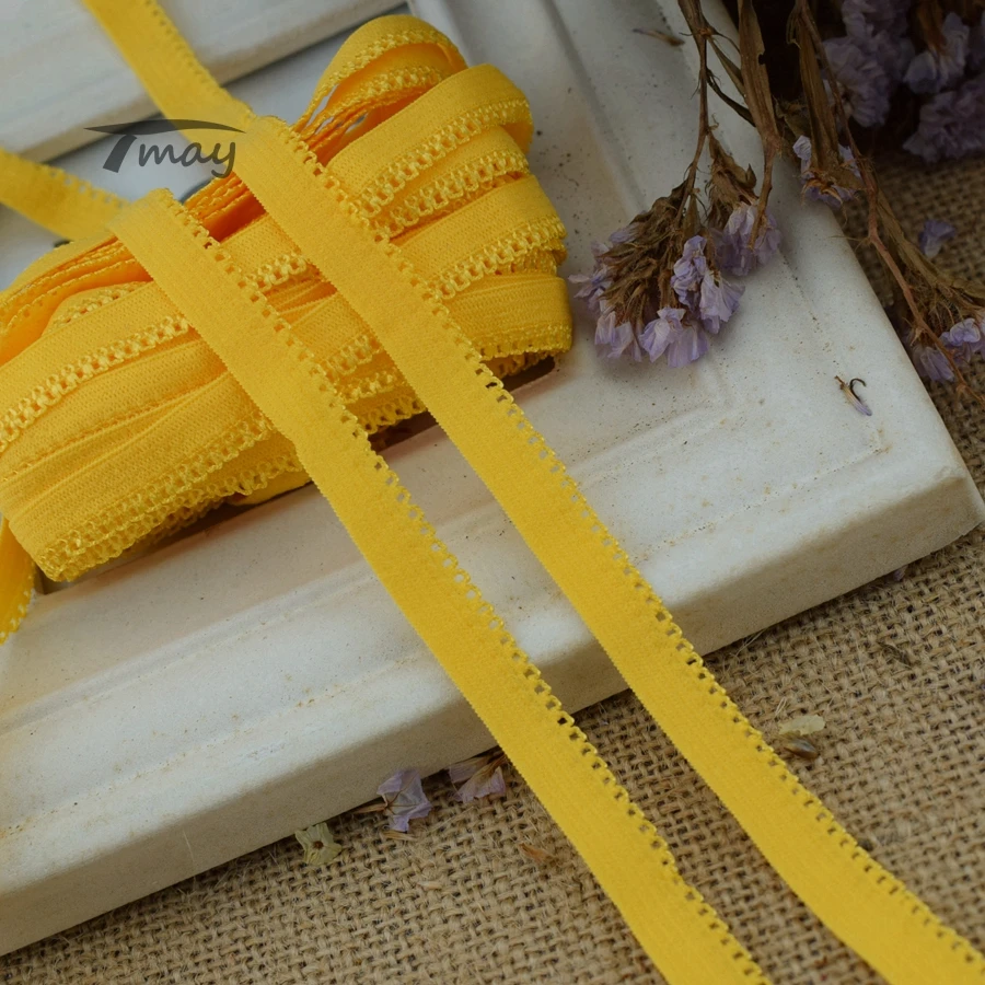 

#1349 Elastic Bands Golden Yellow Color Lace Ribbon 8yards/lot 9MM Wide stretch lace Trim Sew Lace Appliques Tape