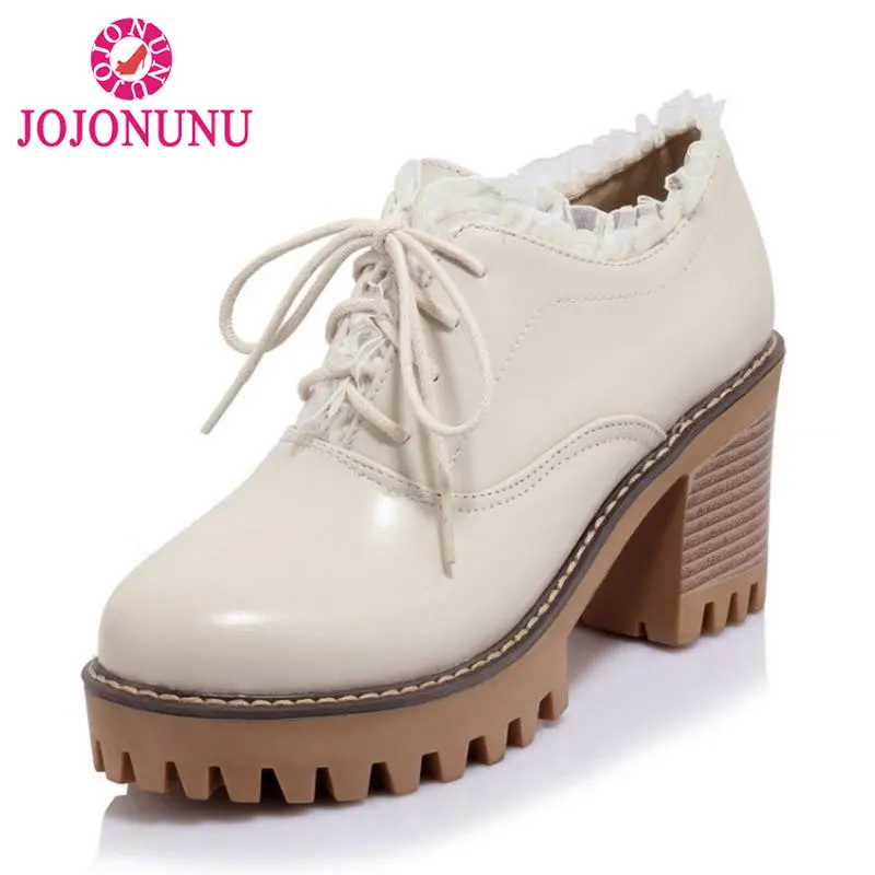 

FITWEE Size 32-43 Women Vintage High Heel Shoes Women Cross Strap Lace Round Toe Thick Heel Pumps Leisure Shoes Women Footwear