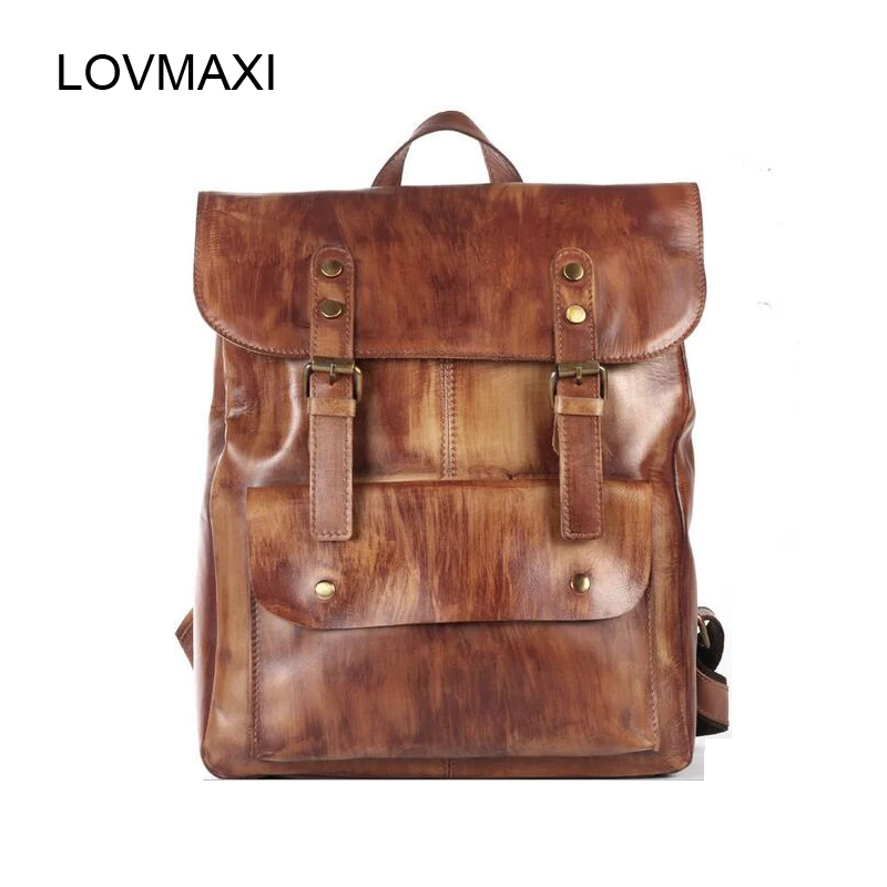 

LOVMAXI 2018 Vintage Genuine leather Men's backpacks retro brown leather man bags business daily packs High quality