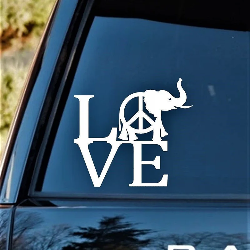 

Fun Unique Elephant Peace Sign Love Decal Sticker Car Truck SUV Lvory Art Vinyl Decor Decals