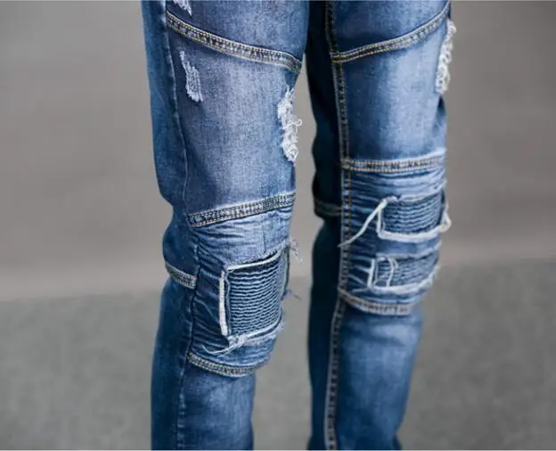 Klasik Biru Mens Skinny Jeans Dengan 