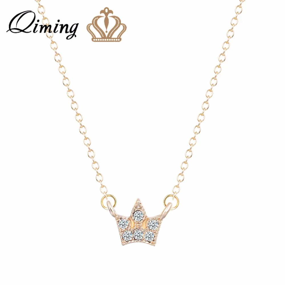

QIMING New Silver CZ Crown Necklace For Women Bride Wedding Gift Crown Princess Necklace Baby Girl Crystal Princess Jewelry