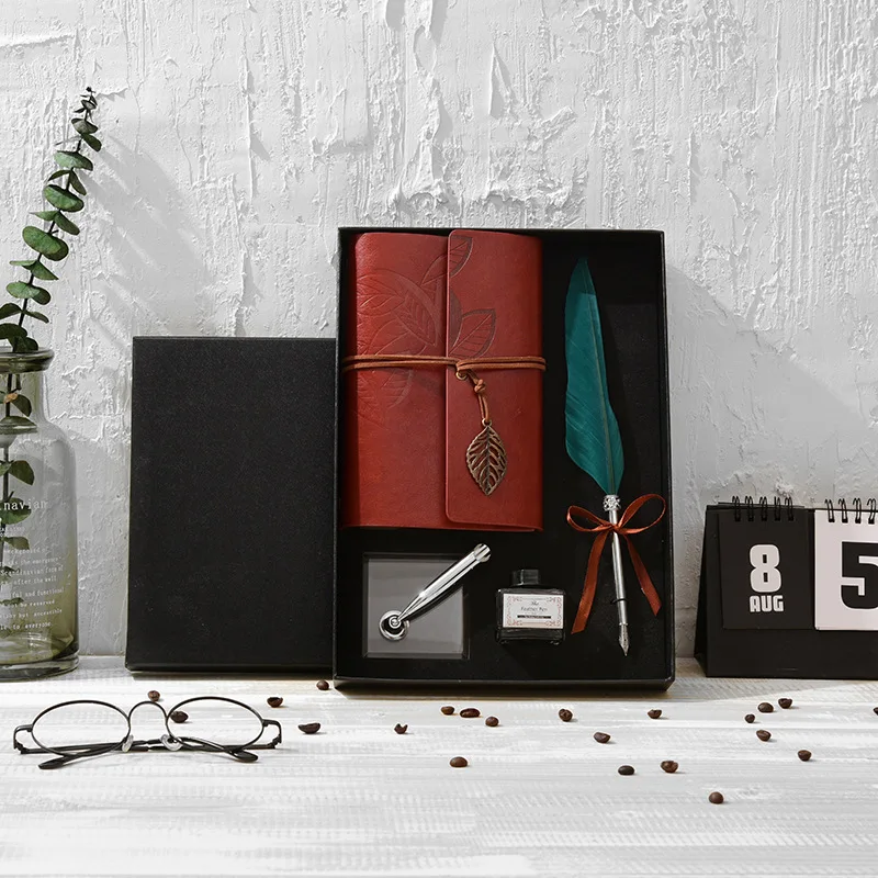 Caixa de Presente Tinta de Escrever Artigos de Papelaria New Retro Pena Caderno Caneta Conjunto Requintado Conjunto Presente 20 tinta caligrafia canetas estudante papelaria presente