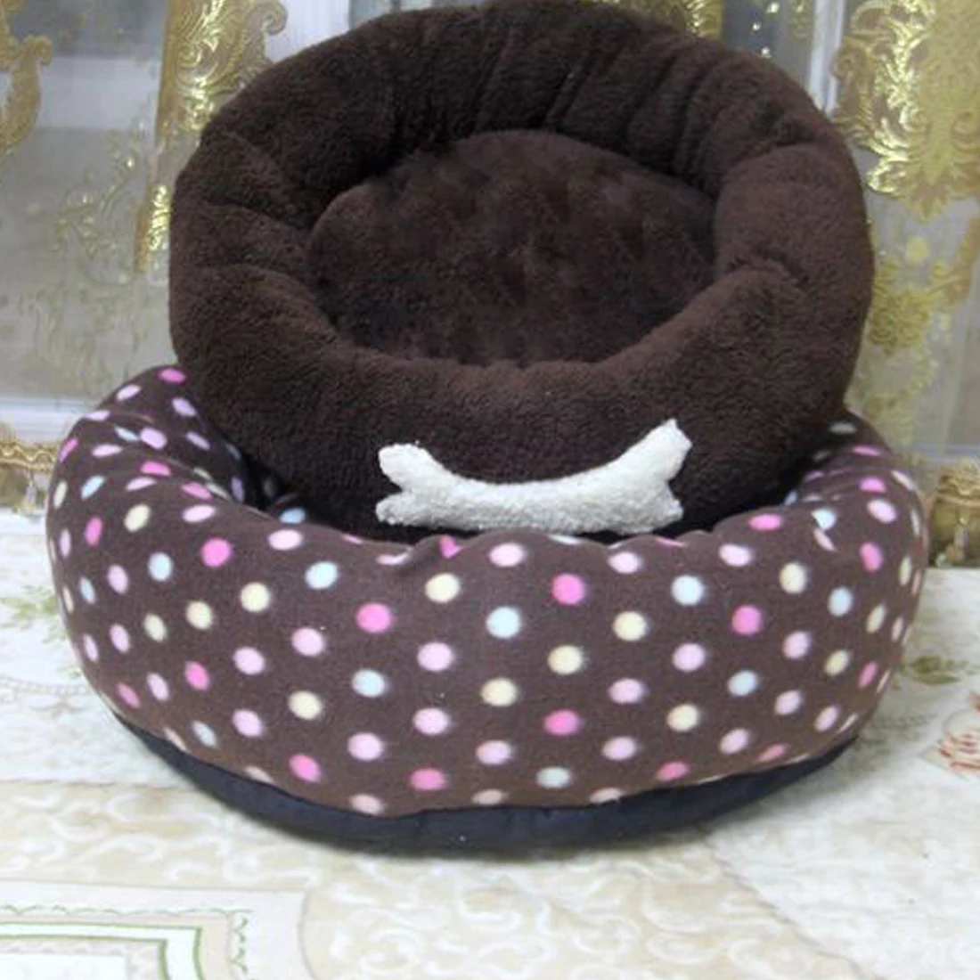 

New Soft Winter Warm Pet Dog Bed Soft Fleece Dot Design Pet Nest With Removable Pet Mat Octagon Shape 40cm Kennel Cat Puppy