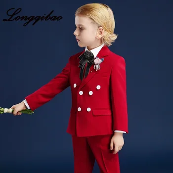 

Children's clothes 2019 new high quality double-breasted pink boy suit piano playing dress children catwalk set hosting costumes