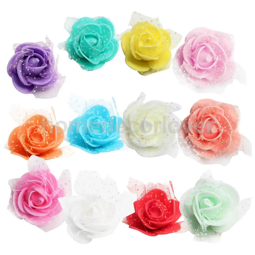 50 Pieces Many Color Mini Artificial Foam Mesh Rose Flower Heads Embellishment for Wedding Crafts 4cm