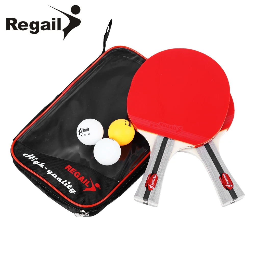 

REGAIL 8020 Table Tennis Ping Pong Racket Set Two Shake-hand Grip Bat Paddle Three Balls Light Tip Heavy Handle Ping Pong Racket