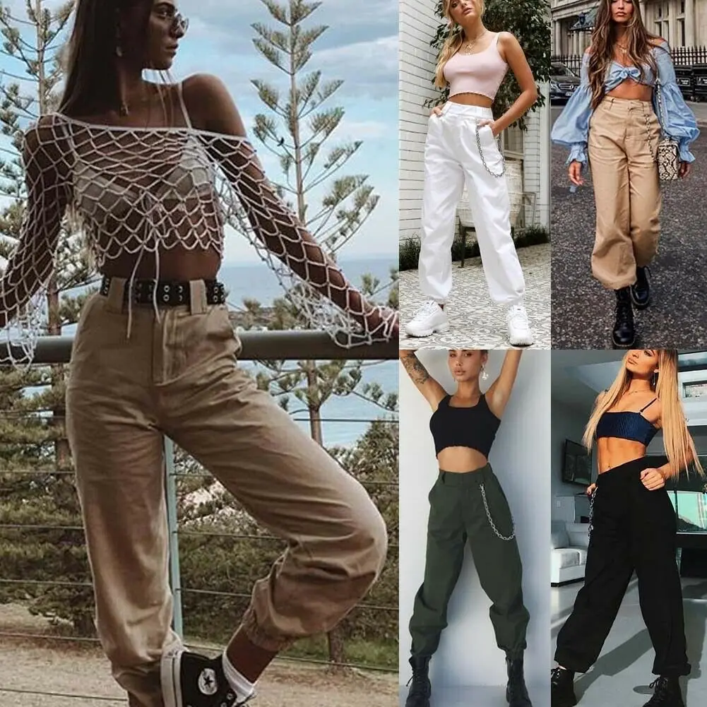 

2019 New Fashion Women High Waist Cargo Trousers Summer Casual Hip Hop Pants Military Army Combat Camo Hiking