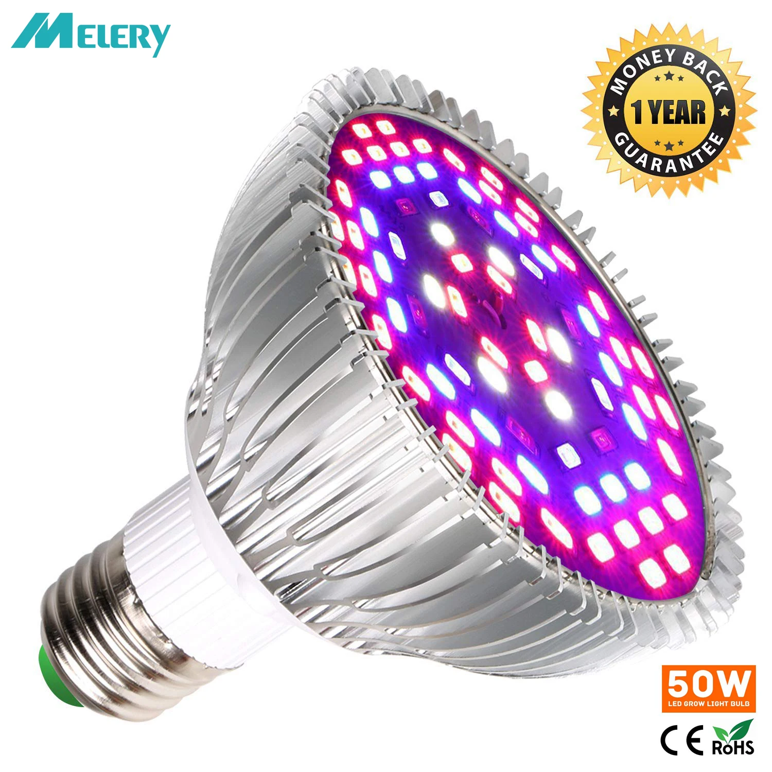

LED Grow Light Bulb 50W Indoor Plants Grow Bulbs Full Spectrum Lamp Vegetables Flowers for Hydroponics Greenhouses Gardening