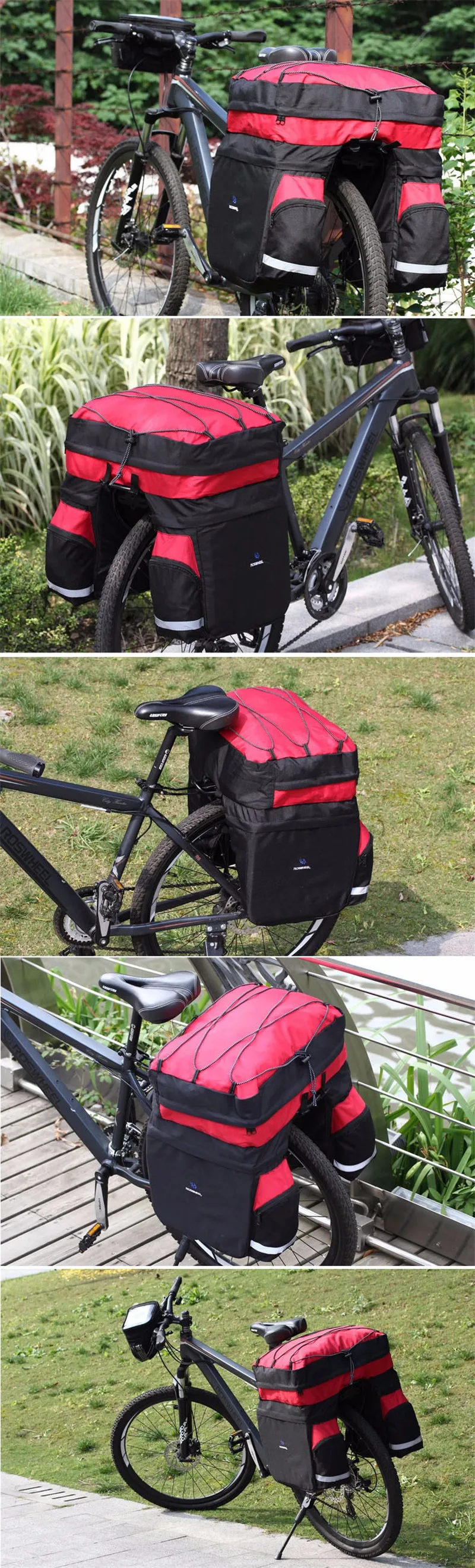 Clearance ROSWHEEL 60L Waterproof MTB Mountain Bike Rack Bag 3 in 1 Multifunction Road Bicycle Pannier Rear Seat Trunk Bag 14590 5