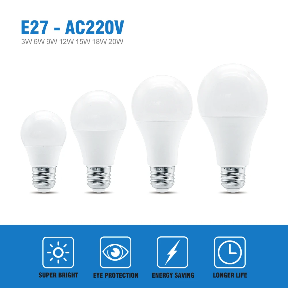 

1 x Ampoule E27 LED Light Bulb AC 220V 3W 6W 9W 12W 15W 18W 20W Lamparas SMD 2835 LED Spotlight Table Lamp Chandelier Bombillas