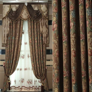 European luxury pastoral jacquard embroidered coffee cloth curtain valance N752 
