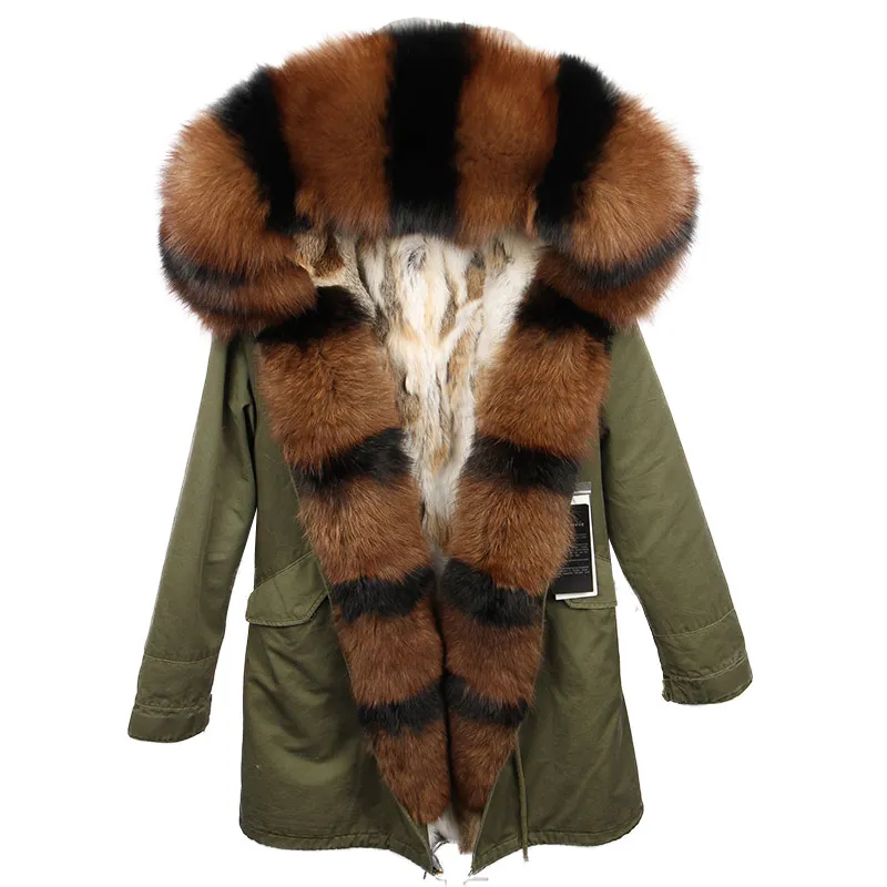

2018 new long winter jacket women outwear thick parkas natural real fox fur collar coat hooded pelliccia real rabbit fur liner