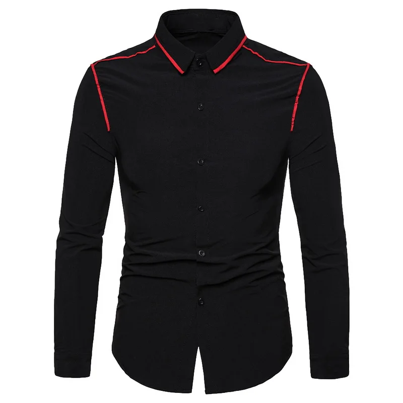 black 1 HEFLASHOR белые мужские рубашки с длинным рукавом Chemise модный бизнес Дизайн мужские s тонкие повседневные Camisa Рубашки - Цвет: black 1