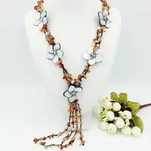 Piedra natural ágata roja, Conchas Flores, perla de agua dulce con Jade Toggle clasp collar aprox 60 cm moda mujer joyería