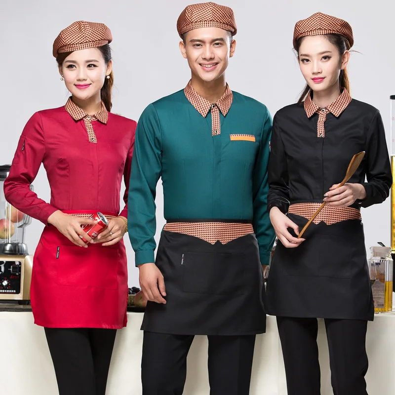 

Hotel Uniform Autumn And Winter Hot Pot Restaurant Cafe Shop Female Catering Waiter Tooling Sleeve J290