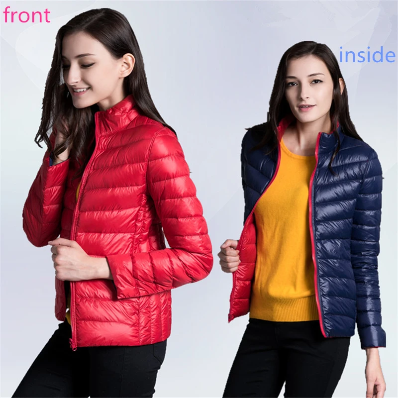 

2018 Front and Inside Can Wear Women Down Jackets Female Slim Fashion Coat Winter Warm and Comfortable Good Choice Ladies' Coats