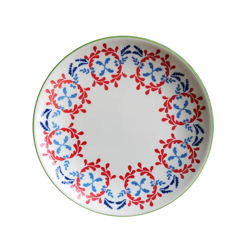 Water Color Underglaze Colors of Spring Red Blue and Green Matching Soup Bowl Rice Bowl Dinner Plate Combination