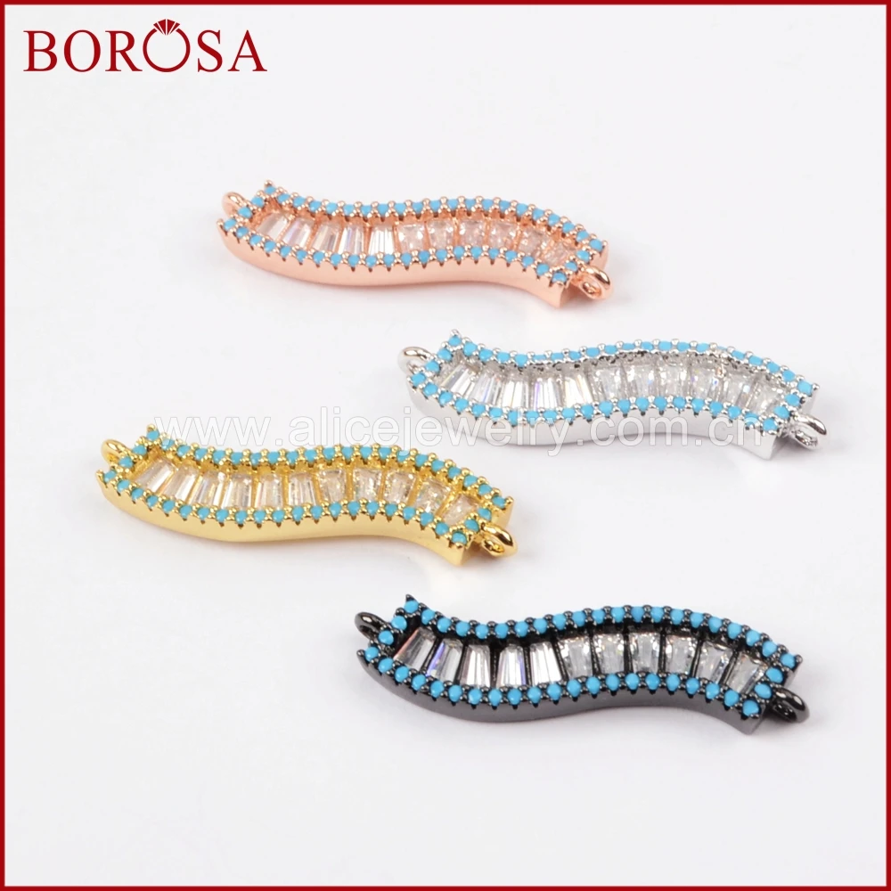 BOROSA Wholesale New S Shape Blue CZ Pave Cubic Zirconia Crystal Connector Druzy Pendant for Women Necklace Making WX586 | Украшения и