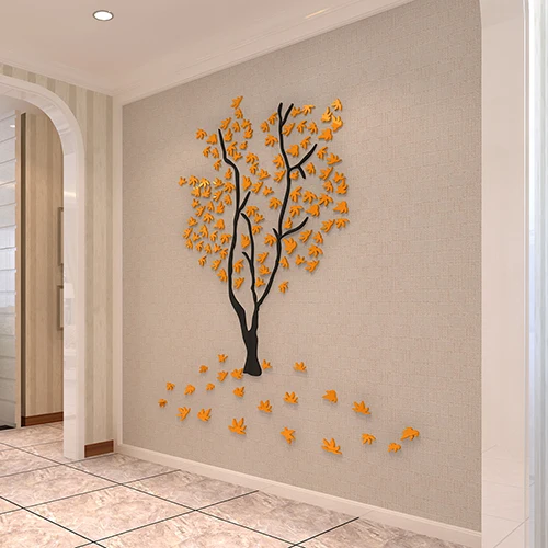 Maple leaves 3D crystal acrylic three dimensional wall stickers bedroom
