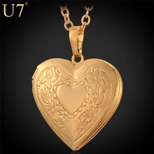 U7 Heart Necklace & Pendant Women/Men Lovers’s Jewelry Valentines Gift Wholesale Gold Plated Romantic Fancy Photo Locket P318