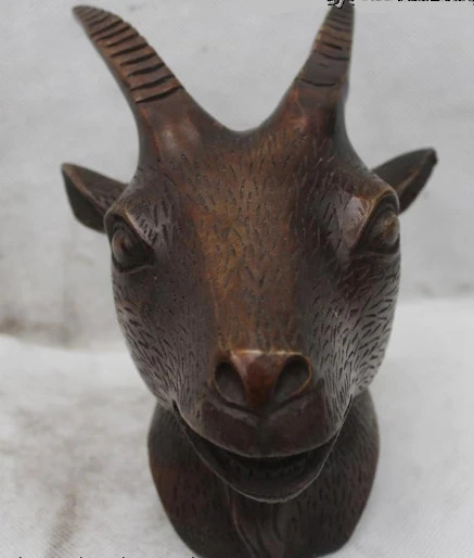 

003686 6"Chinese Fengshui Bronze Lucky Zodiac Year Sheep head Statue sculpture