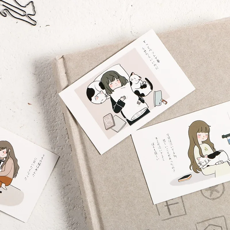 28 шт./кор. девочка и Кот мультфильм животных Творческий lomo маленькие карточки открытка праздник универсальный подарок на день рождения открытки