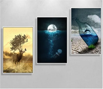 

Vintage Roe Deer Sea Landscape Canvas Art Print Painting Poster Modular Wall Pictures For children Room Home Decoration Unframed