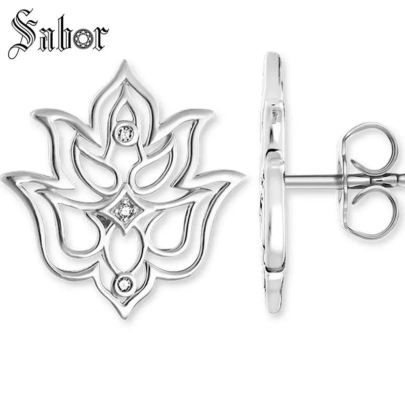 

Lotus Flower Ornament Stud Earrings 2019 New Crystal Jewelry 925 Sterling Silver party Earring Gift For Women Lover thomas