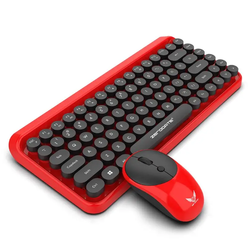 

Keyboard Mouse Set 2.4G Wireless Round Buttons Adjustable Keys Keycaps Kit Office Desktop Laptop Computer PC
