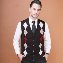 Мужские на осень-весну, с узором «ромбиками» шерстяной свитер, жилет мужской каждый день или для офиса, прямое шерстяное пальто в клетку с v-образным вырезом, свитер пуговицы жилет кардиган без рукавов