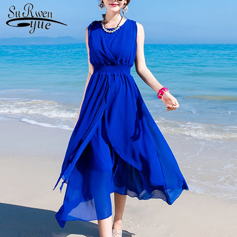 

2019 new summer sleeveless dresses solid casual style fashion women dresses A-line beach lady loose o-neck women dresses 0458 40