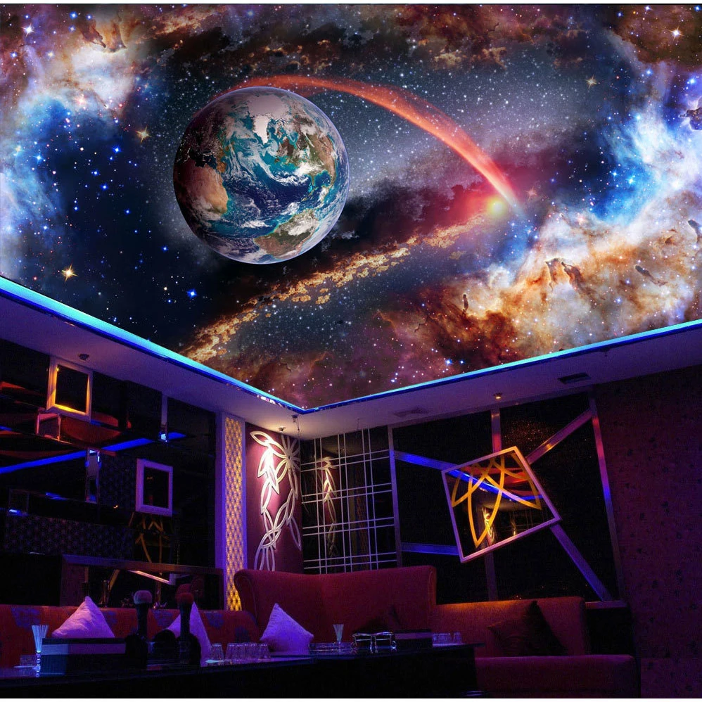 Universe Outer Space 3d Ceiling Wallpaper Murals for Walls Living Room