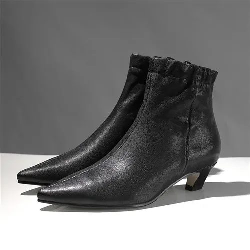 New arrival kitten heels women boots sexy pointed toe zipper shoes